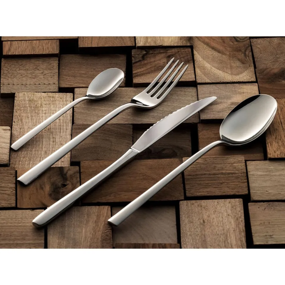 Servizio Posate in Acciaio Inox Lucido Design Squadrato 24 Pezzi - Bumbun