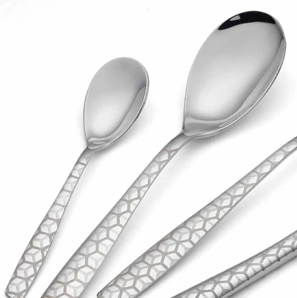 Servizio Posate in Acciaio Inox Lucido con Decoro Design 24 Pezzi - Ghiotto