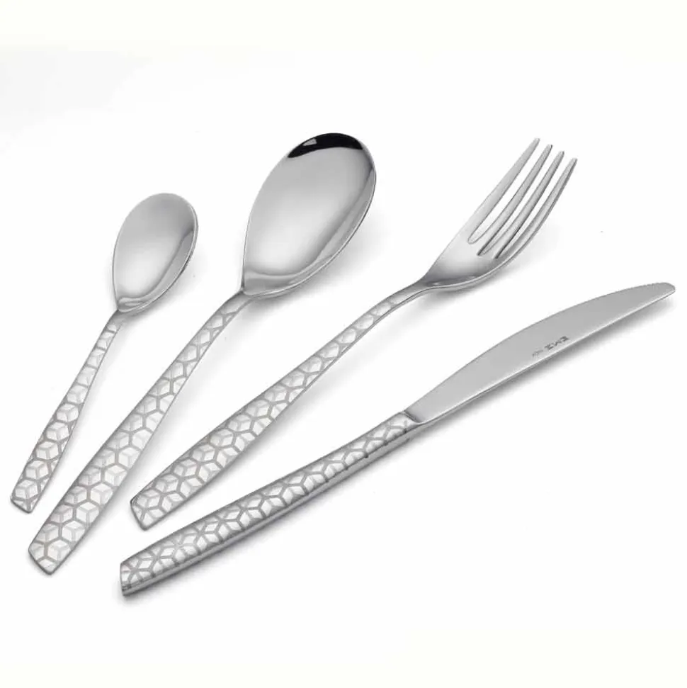 Servizio Posate in Acciaio Inox Lucido con Decoro Design 24 Pezzi - Ghiotto