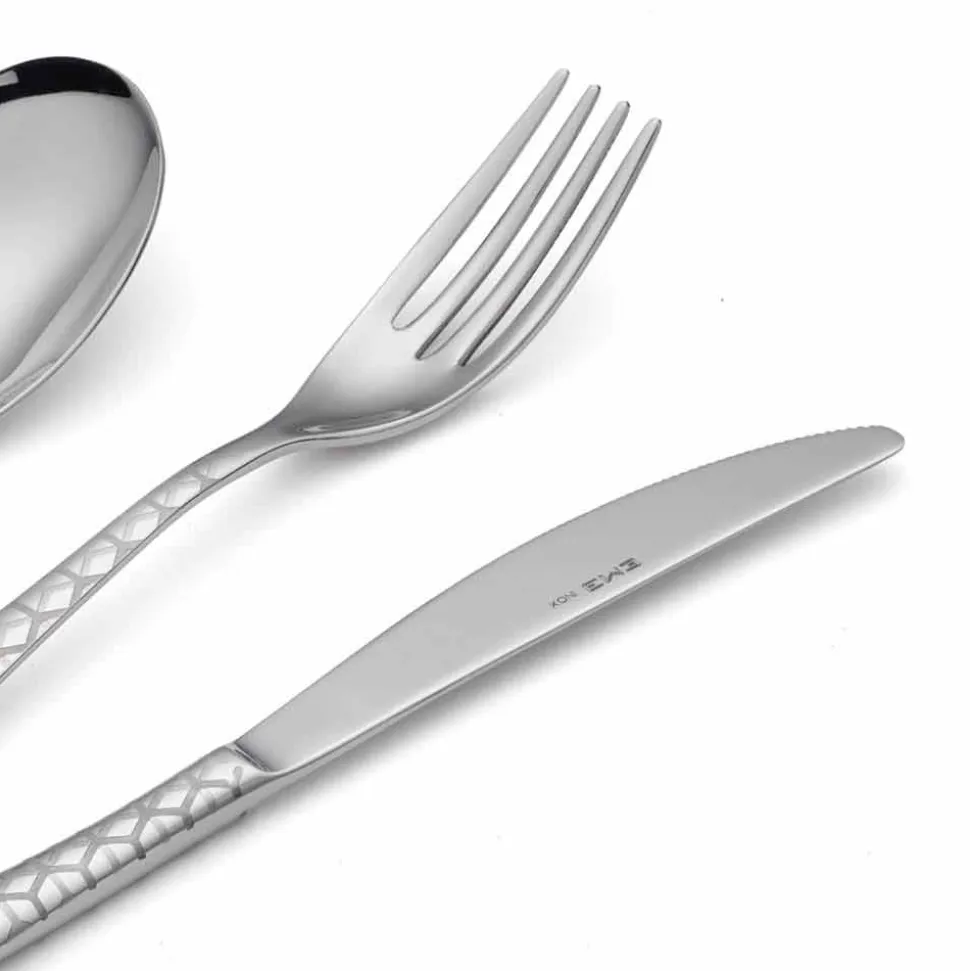 Servizio Posate in Acciaio Inox Lucido con Decoro Design 24 Pezzi - Ghiotto