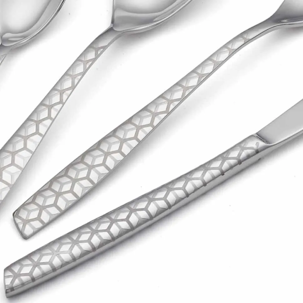 Servizio Posate in Acciaio Inox Lucido con Decoro Design 24 Pezzi - Ghiotto