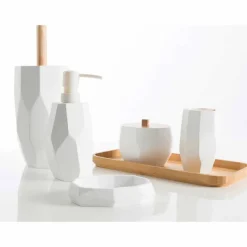 Set accessori da bagno di design da appoggio in legno e resina Rivalba
