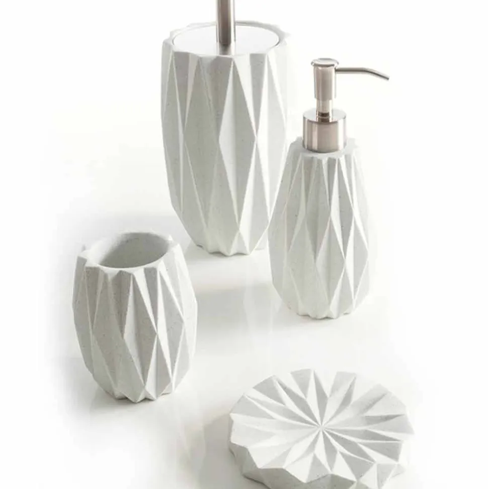 Set accessori moderni da bagno da appoggio in resina bianca Levice