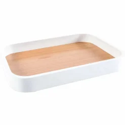 Set accessori moderni per bagno in ceramica e legno Carsoli