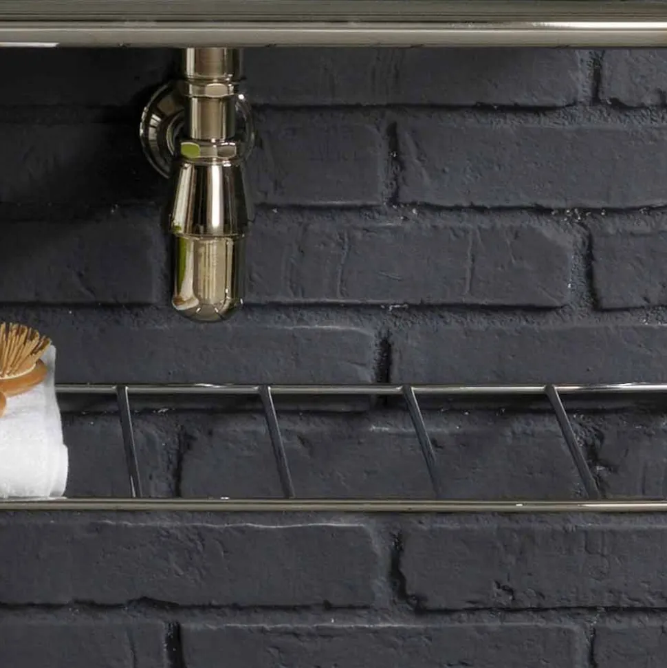 Set bagno con consolle vintage doppia in ceramica bianca su struttura Linear
