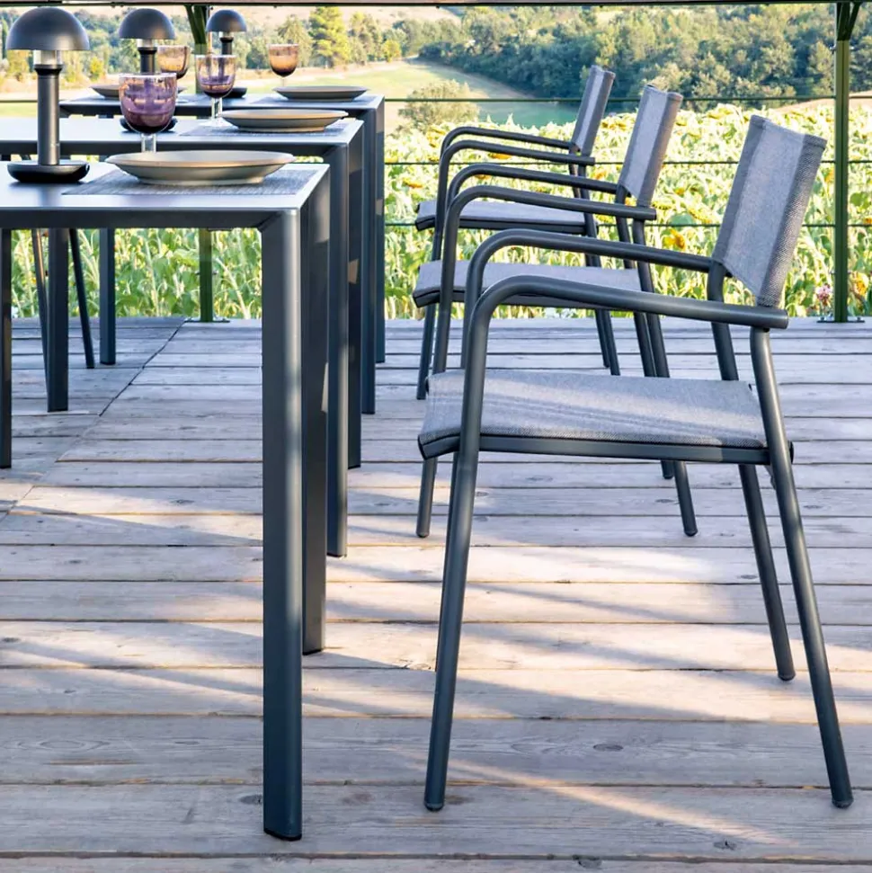 Set di 4 Sedie da Giardino in Alluminio e Batyline - Lucente