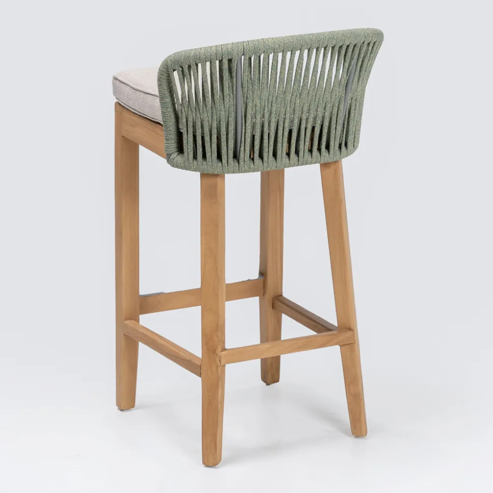 Sgabello Alto da Bar Realizzato in Teak Naturale con Cuscino - Sponda