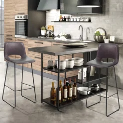 Sgabello Alto da Cucina in Pelle Sintetica e Metallo Nero 2 Pezzi - Yuri