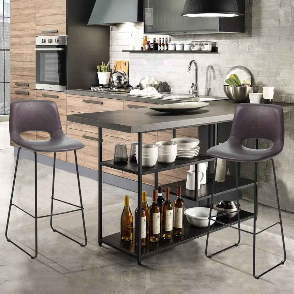 Sgabello Alto da Cucina in Pelle Sintetica e Metallo Nero 2 Pezzi - Yuri