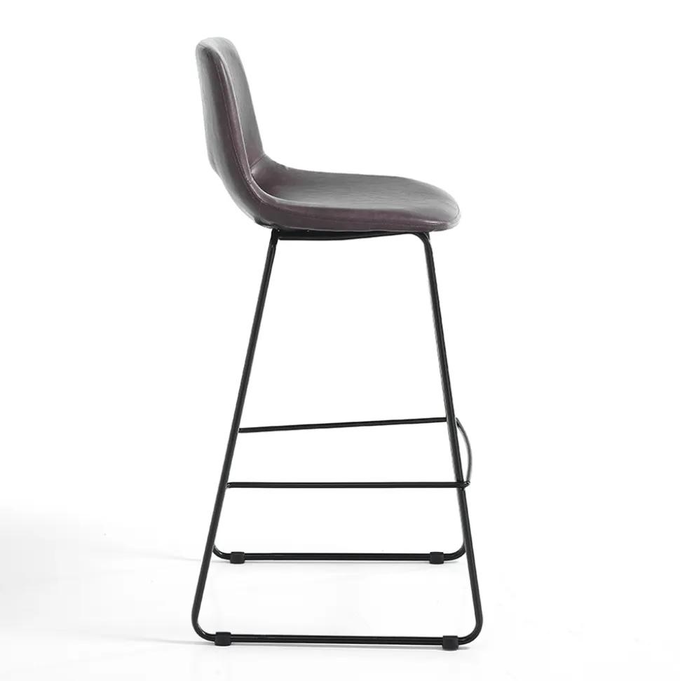 Sgabello Alto da Cucina in Pelle Sintetica e Metallo Nero 2 Pezzi - Yuri
