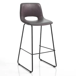 Sgabello Alto da Cucina in Pelle Sintetica e Metallo Nero 2 Pezzi - Yuri