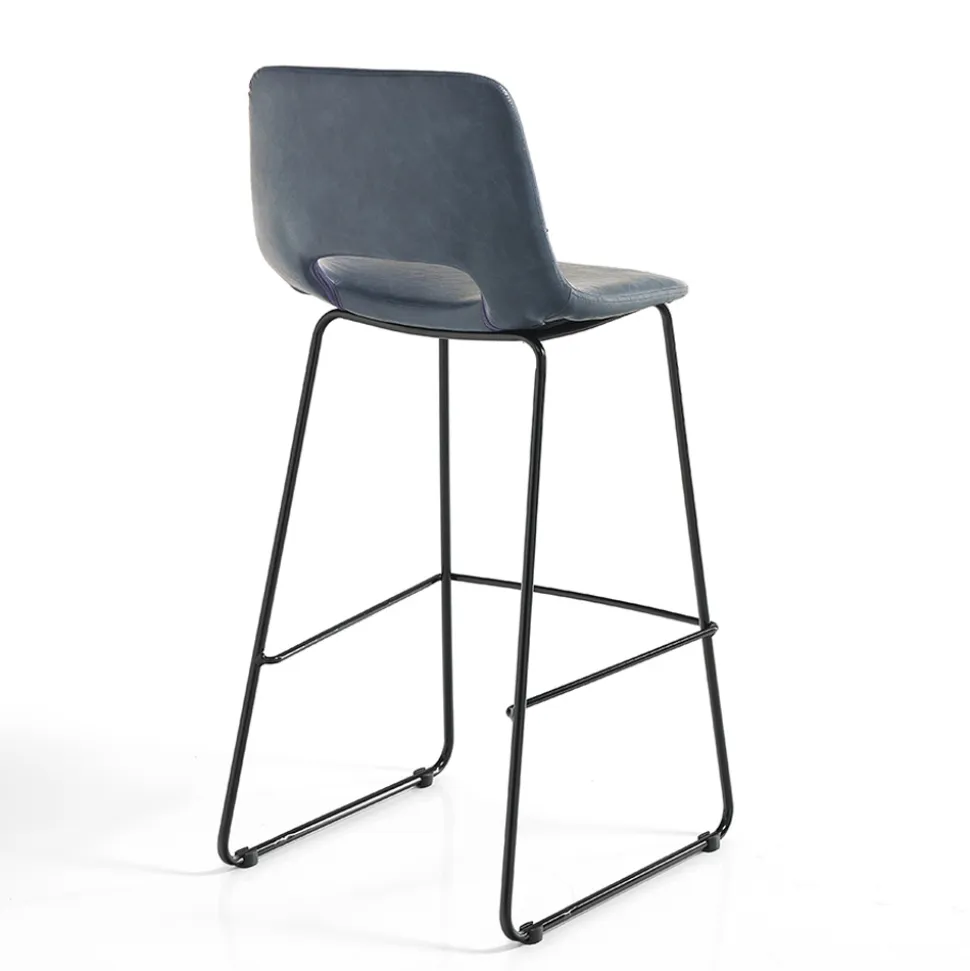 Sgabello Alto da Cucina in Pelle Sintetica e Metallo Nero 2 Pezzi - Yuri