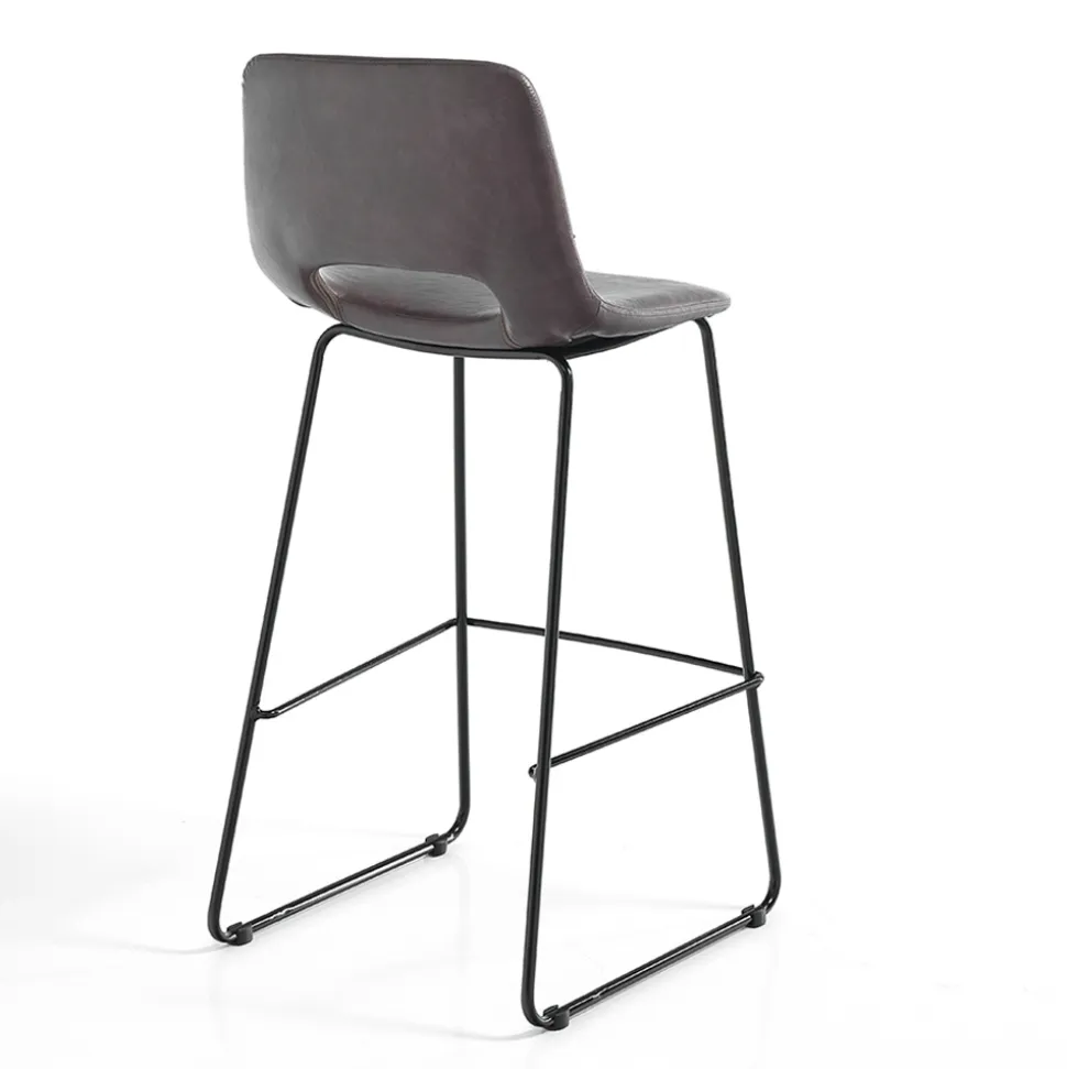 Sgabello Alto da Cucina in Pelle Sintetica e Metallo Nero 2 Pezzi - Yuri