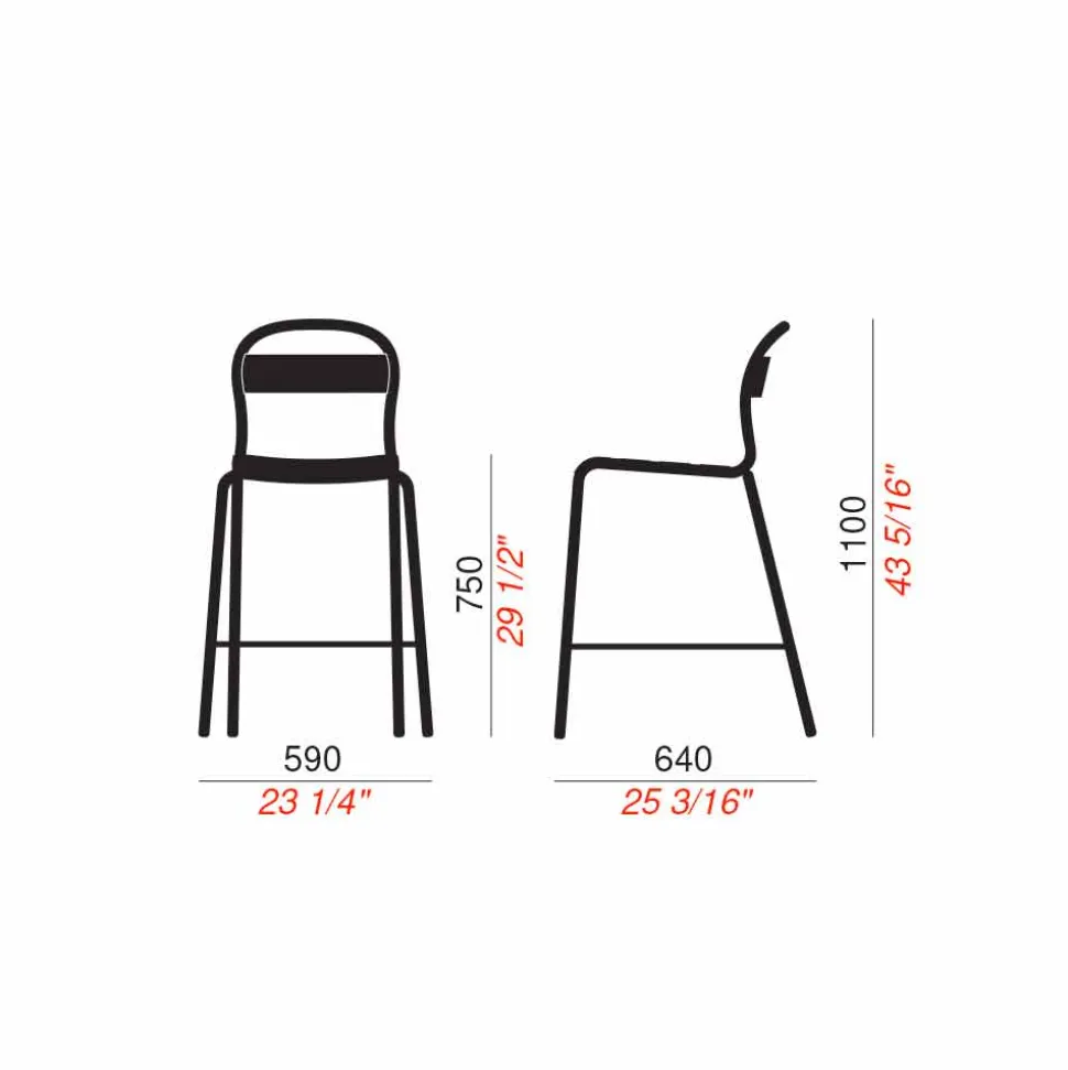 Sgabello Alto da Esterno in Alluminio Impilabile Made in Italy, 2 Pezzi - Trixie