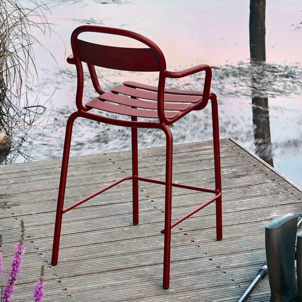 Sgabello Alto in Alluminio da Esterno con Braccioli Made in Italy - Selima