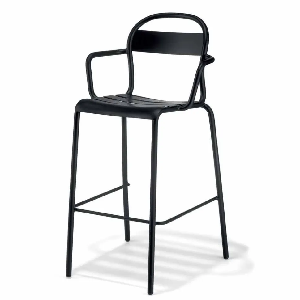 Sgabello Alto in Alluminio da Esterno con Braccioli Made in Italy - Selima