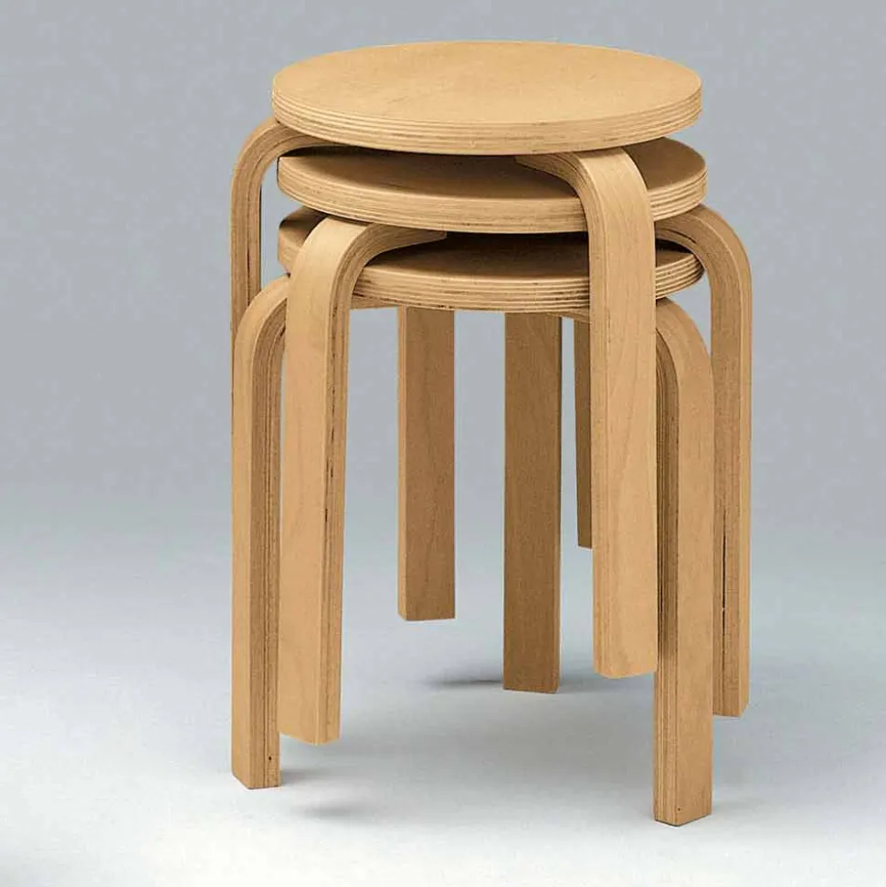 Sgabello Basso Impilabile in Legno di Faggio Naturale Made in Italy - Cassiopea