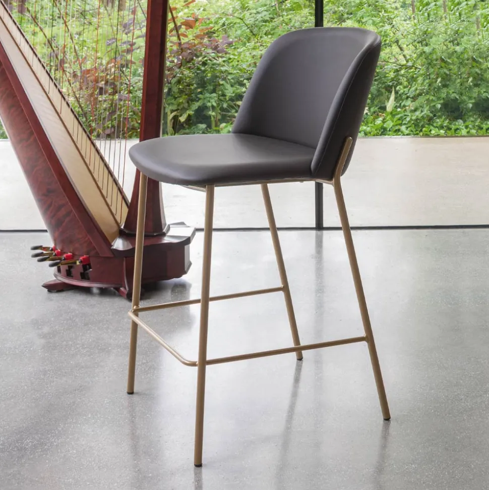 Sgabello con Base in Metallo e Seduta in Ecopelle Made in Italy - Edera