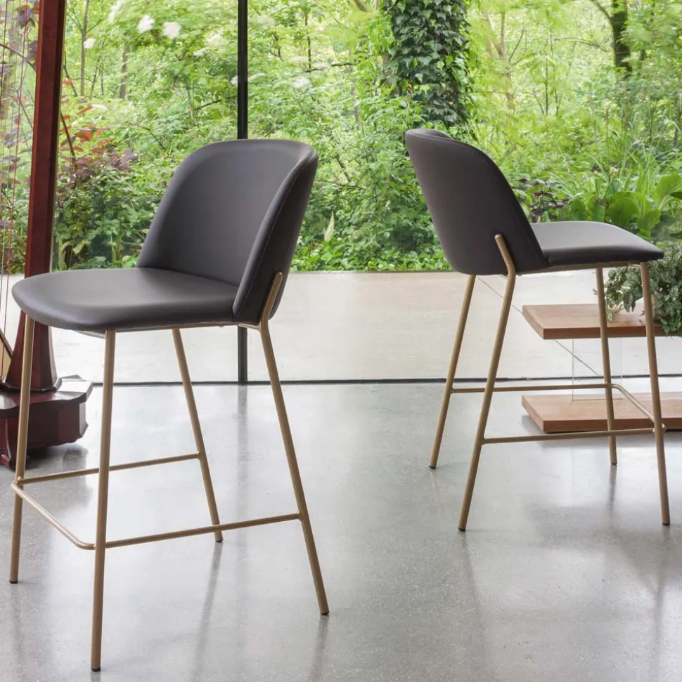 Sgabello con Base in Metallo e Seduta in Ecopelle Made in Italy - Edera