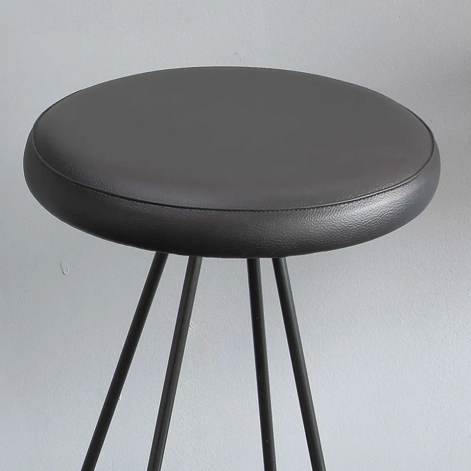 Sgabello con Struttura in Metallo Nero e Seduta in Ecopelle Nera - Miscia