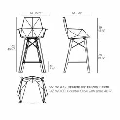 Sgabello da Cucina con Braccioli in Legno e Plastica - Faz Wood by Vondom