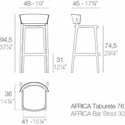 Sgabello da esterno moderno H 95 cm Africa by Vondom, in polipropilene, 4 pezzi