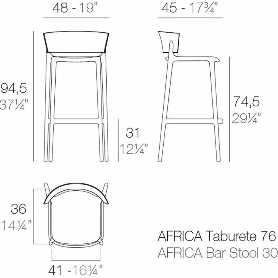 Sgabello da esterno moderno H 95 cm Africa by Vondom, in polipropilene, 4 pezzi