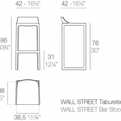 Sgabello da esterno Wall Street Vondom, polipropilene e fibra di vetro, 2 pezzi