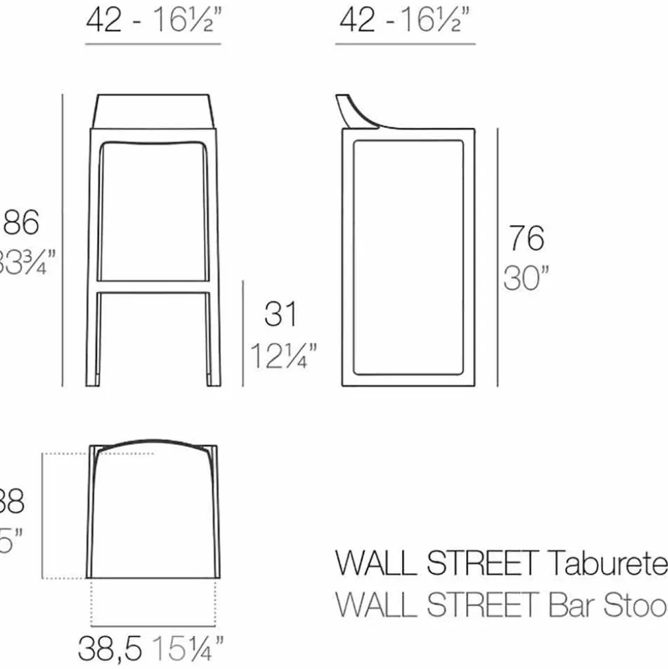 Sgabello da esterno Wall Street Vondom, polipropilene e fibra di vetro, 2 pezzi