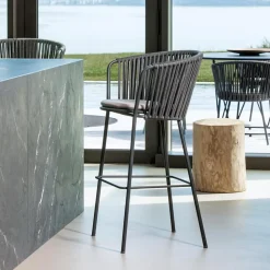 Sgabello da Giardino in Acciaio Inox e Schienale in Corda - Luxura