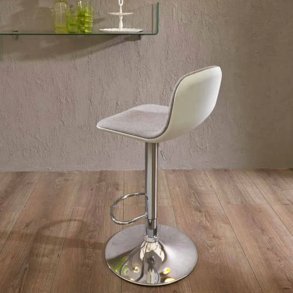 Sgabello Design con Alzata a Gas in Tessuto e Metallo Cromato, 2 Pezzi - Cromo