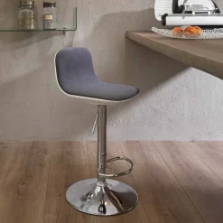 Sgabello Design con Alzata a Gas in Tessuto e Metallo Cromato, 2 Pezzi - Cromo