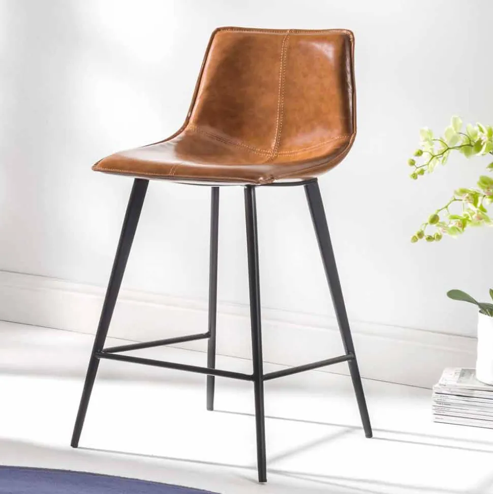 Sgabello in Ecopelle Effetto Cuoio H 80, Base 4 Gambe - Ovidio