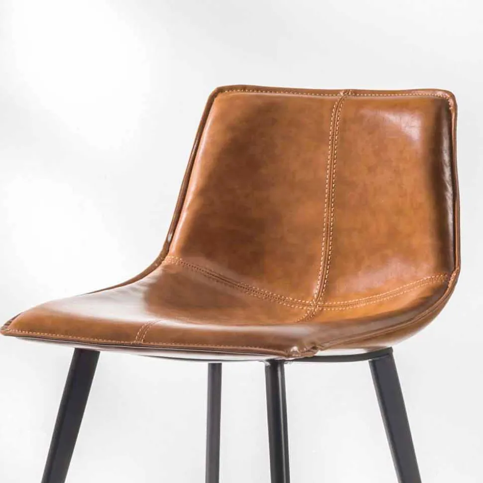 Sgabello in Ecopelle Effetto Cuoio H 80, Base 4 Gambe - Ovidio