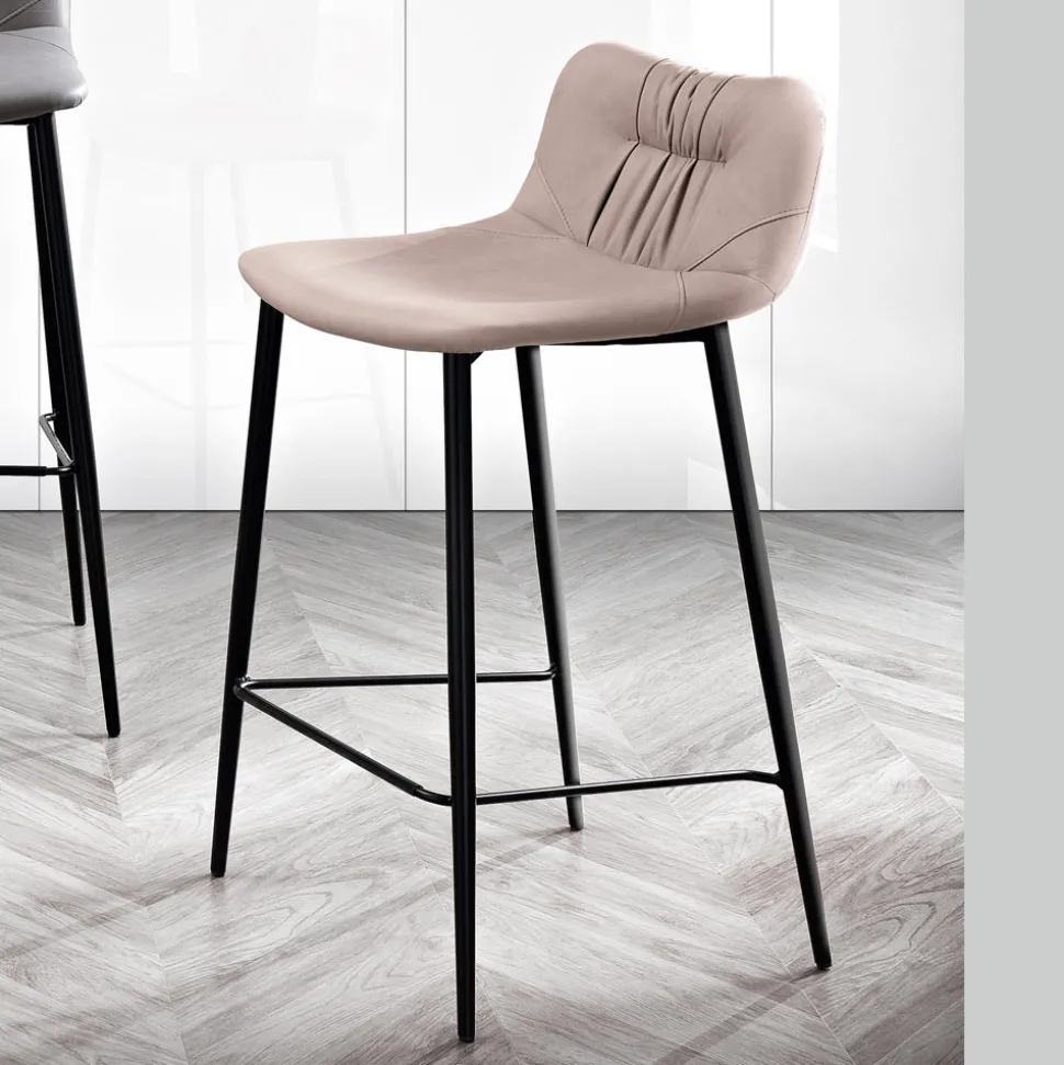 Sgabello in Tessuto Fibrato Effetto Pelle e in Metallo Made in Italy - Gohan
