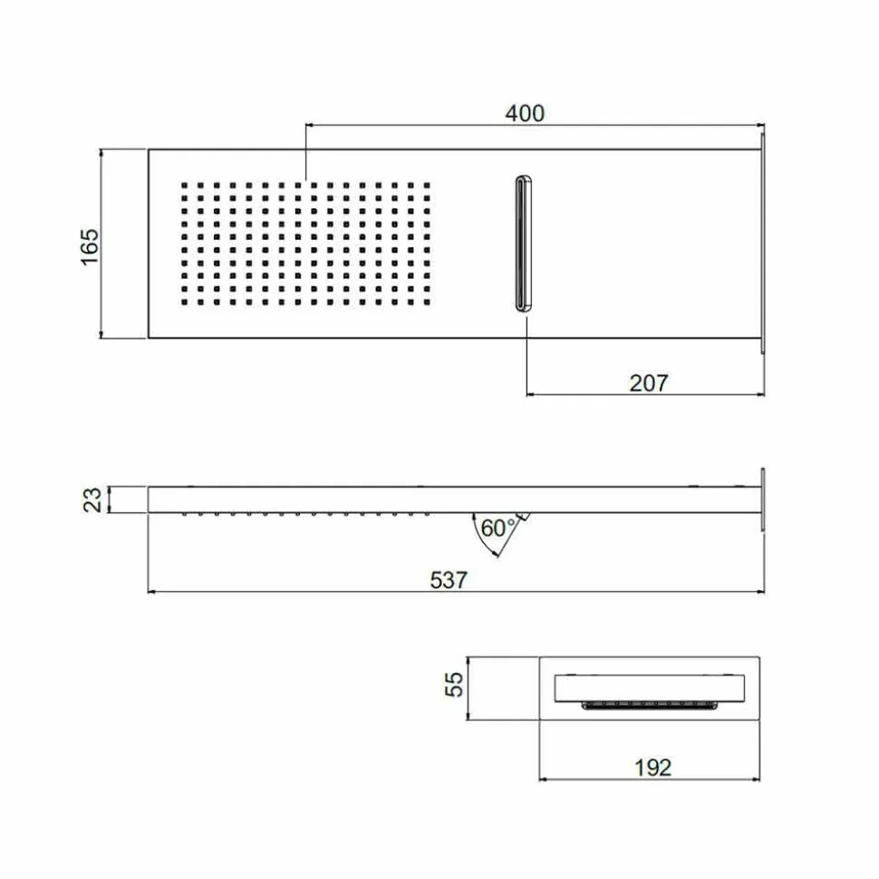 Soffione Doccia Rettangolare da Parete in Acciaio Inox Made in Italy - Roso