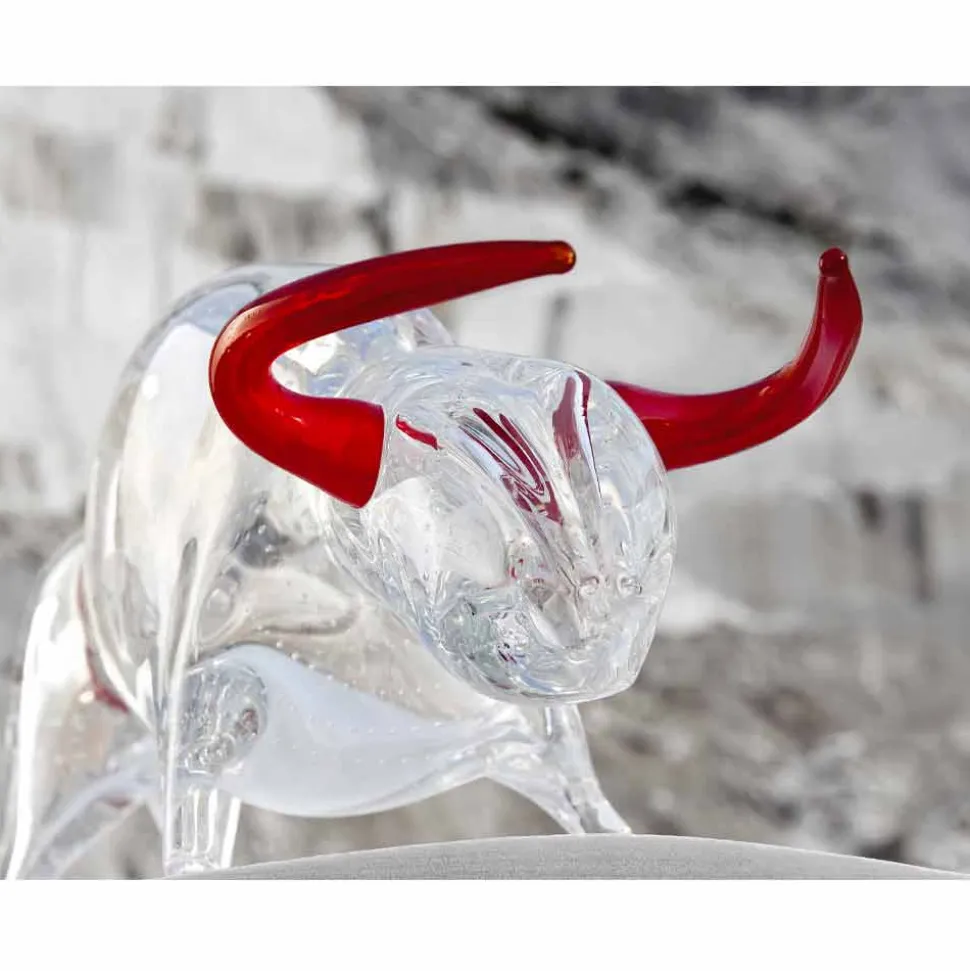 Soprammobile a Forma di Toro in Vetro Rosso e Trasparente Made in Italy - Torero