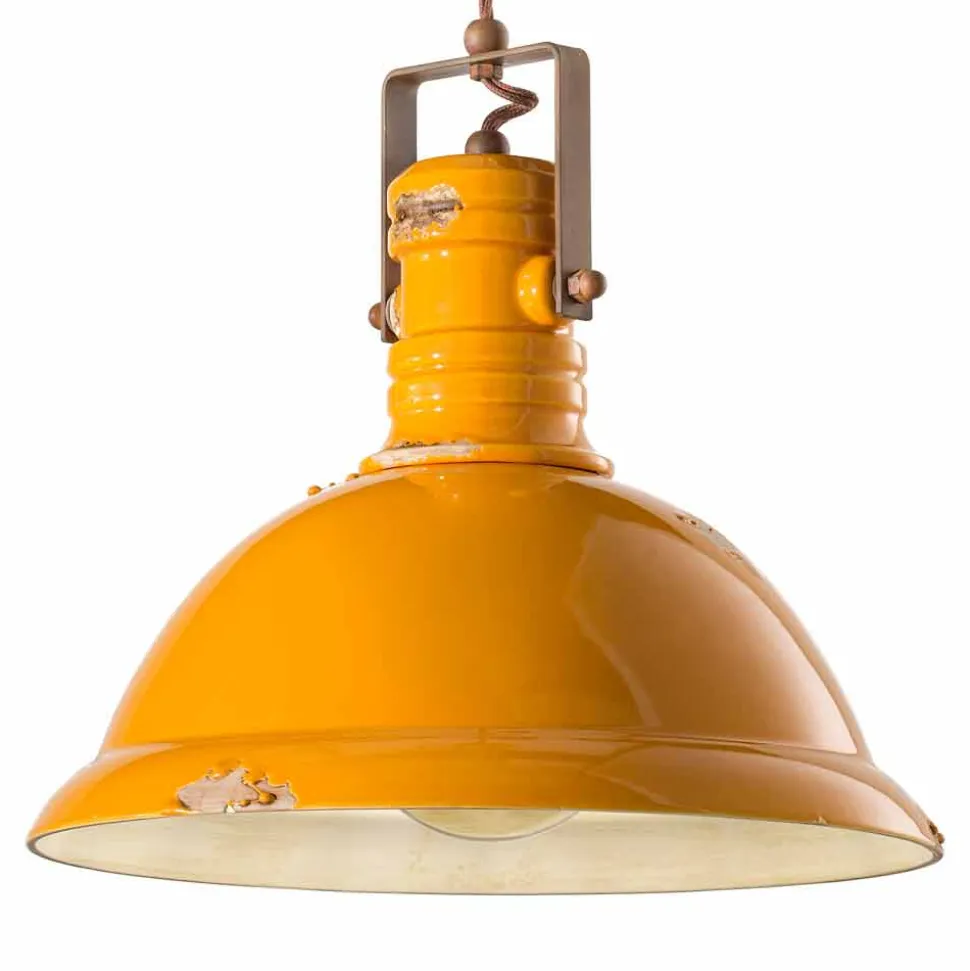 Sospensione a campana industriale in ceramica e metallo Ruth