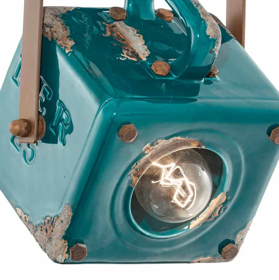 Sospensione a faretto design vintage in ceramica e ferro Allie
