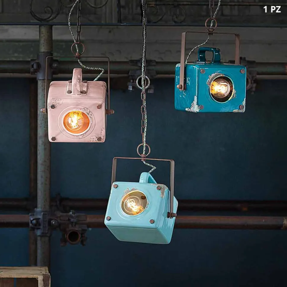 Sospensione a faretto design vintage in ceramica e ferro Allie