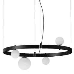 Sospensione di Design Ovale in Alluminio Nero con Sfere e Faretti - Esodo