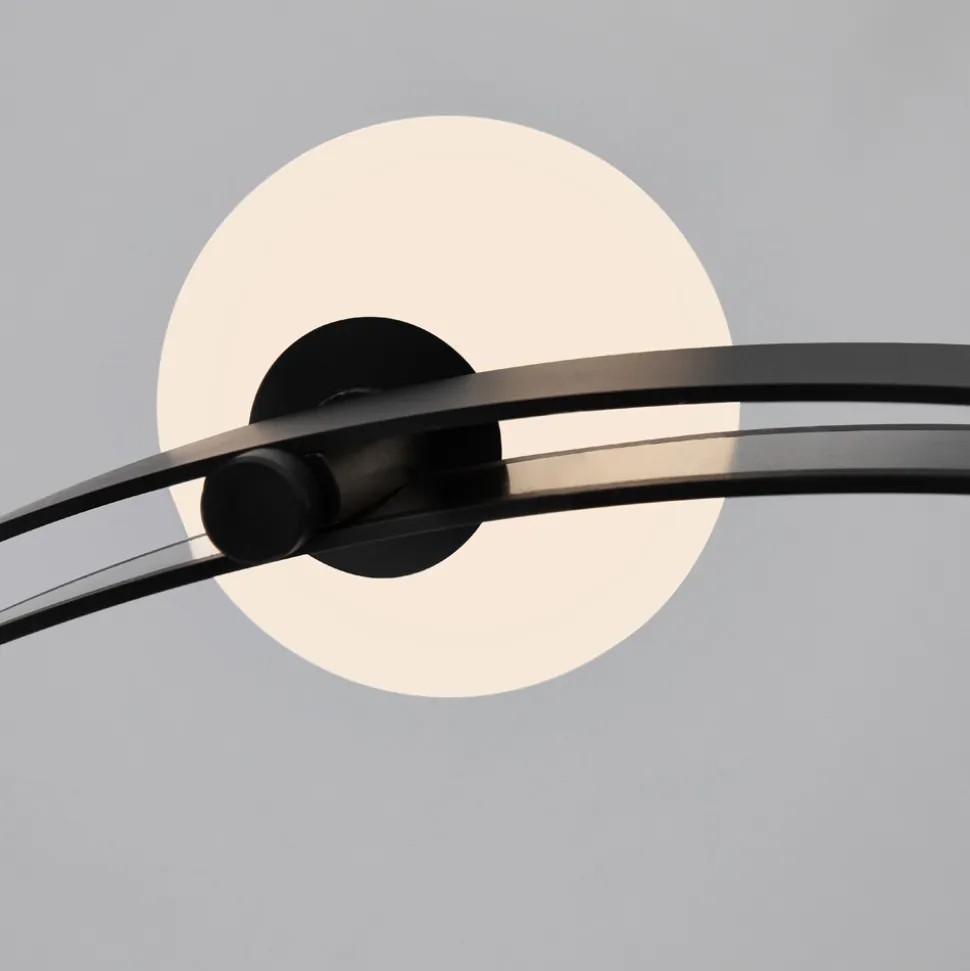 Sospensione di Design Tondo in Alluminio Nero con Sfere e Faretti - Esodo