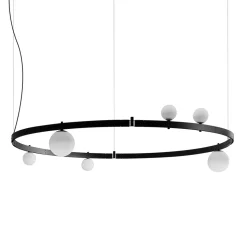 Sospensione di Design Tondo in Alluminio Nero con Sfere e Faretti - Esodo