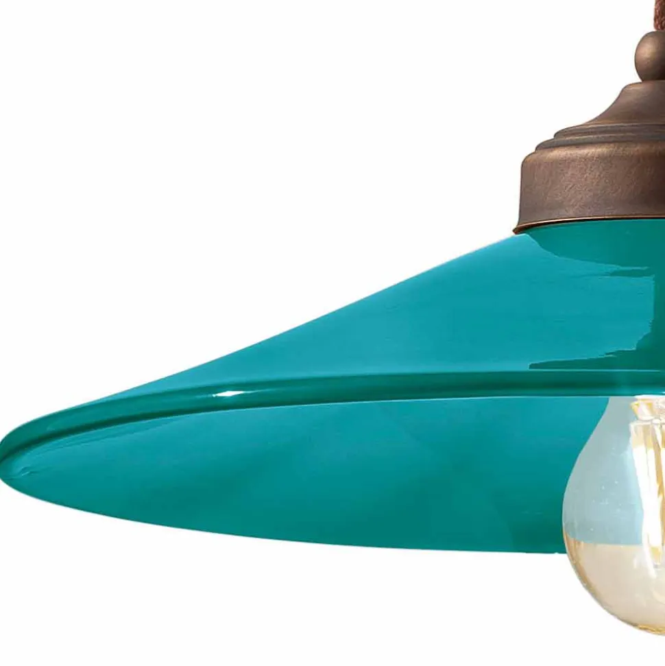Sospensione in ceramica colorata e ottone anticato Maya Ferroluce