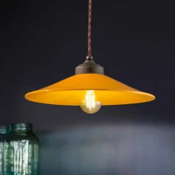 Sospensione in ceramica colorata e ottone anticato Maya Ferroluce