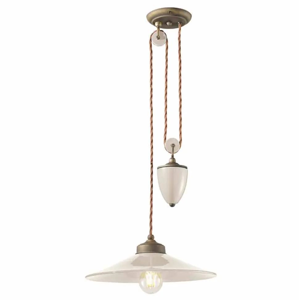 Sospensione saliscendi in ceramica e ottone anticato Britney Ferroluce