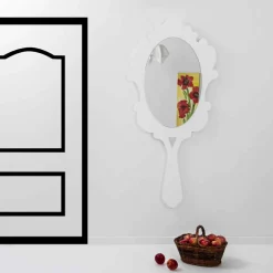 Specchiera da parete bianca con cornice decorata Neve made in Italia