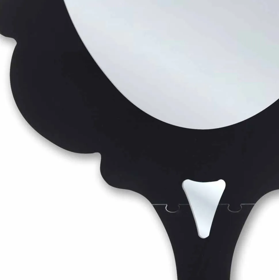 Specchiera da parete nera con cornice decorata Neve made in Italia