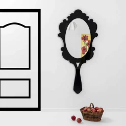 Specchiera da parete nera con cornice decorata Neve made in Italia