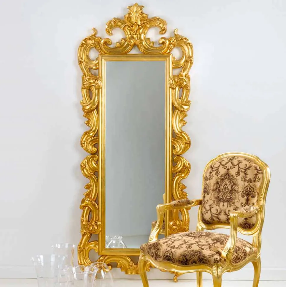 Specchiera da terra / muro design classico, finitura foglia oro Guerin